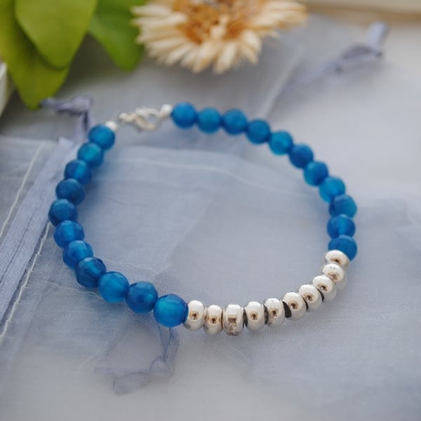 Agate (deep teal) & silver colourblock bracelet