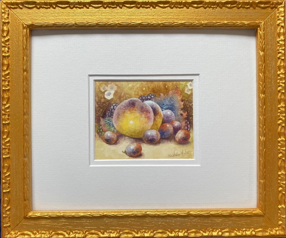 Worcester Fruit . Framed original watercolour painting by Christopher Hughes 