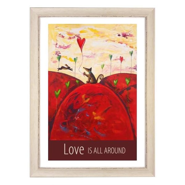 "Love Is All Around" print white frame