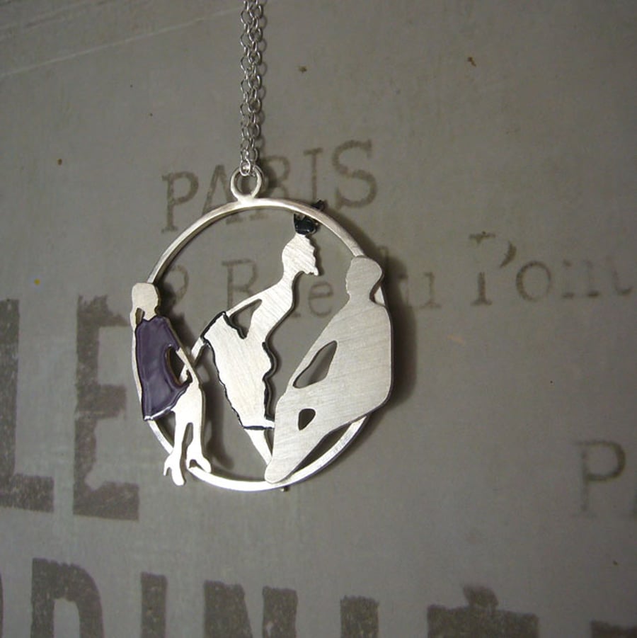 Dancer necklace, unique jewellery, silver pendant, figurative jewellery
