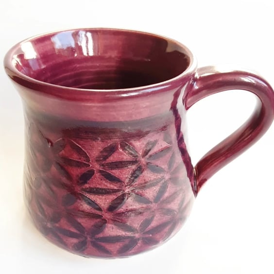 Mug Patterned Purple Glazed  - Hand Thrown Stoneware Ceramic Mug 