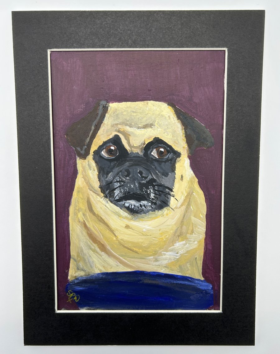 Pug portrait original painting 5x7" 