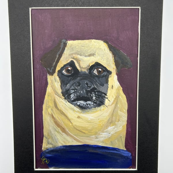 Pug portrait original painting 5x7" 