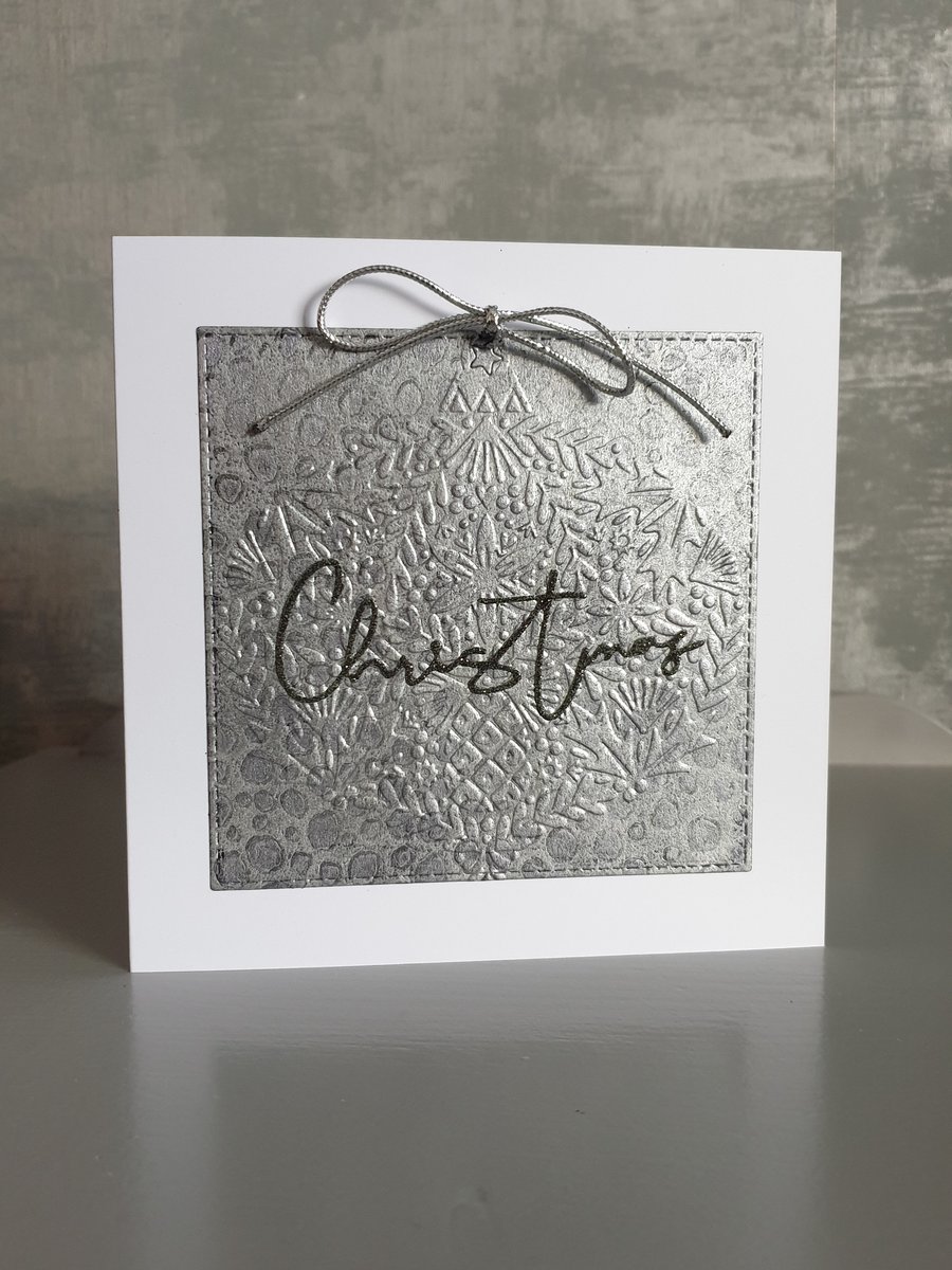 Silver Embossed Bauble Card 