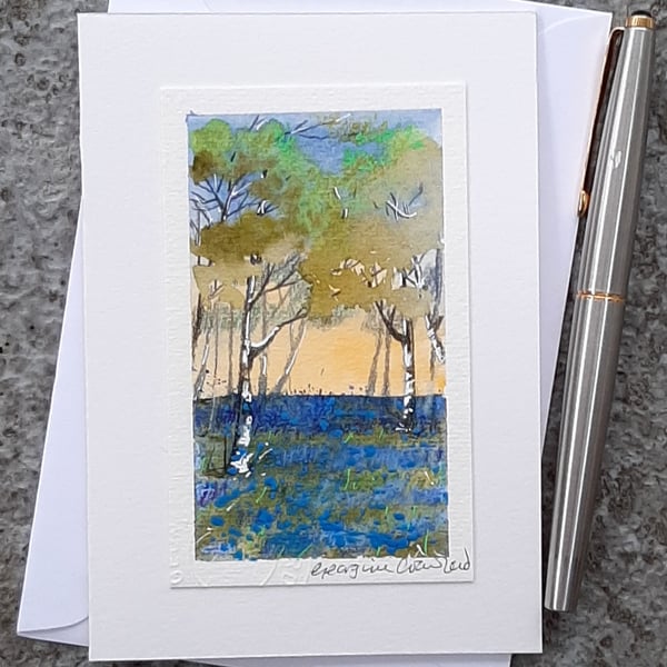 Handpainted Blank Card. Bluebells. Watercolour Art. OOAK