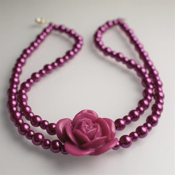 Hot Pink Pearl Necklace - UK Free Post