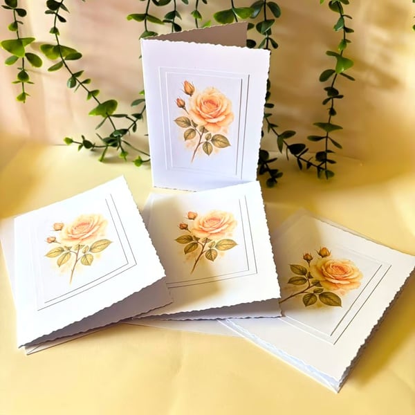 Rose A6 Note Cards Set of 4, June Birth Flower Botanical Stationery