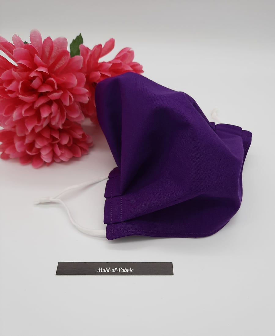 Large purple cotton face mask, adjustable elastic,  3 layer,  free delivery 