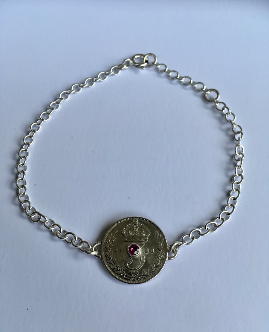 1921 Pink Tourmaline Threepence Bracelet 