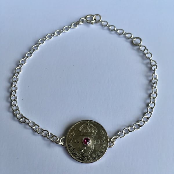 1921 Pink Tourmaline Threepence Bracelet 