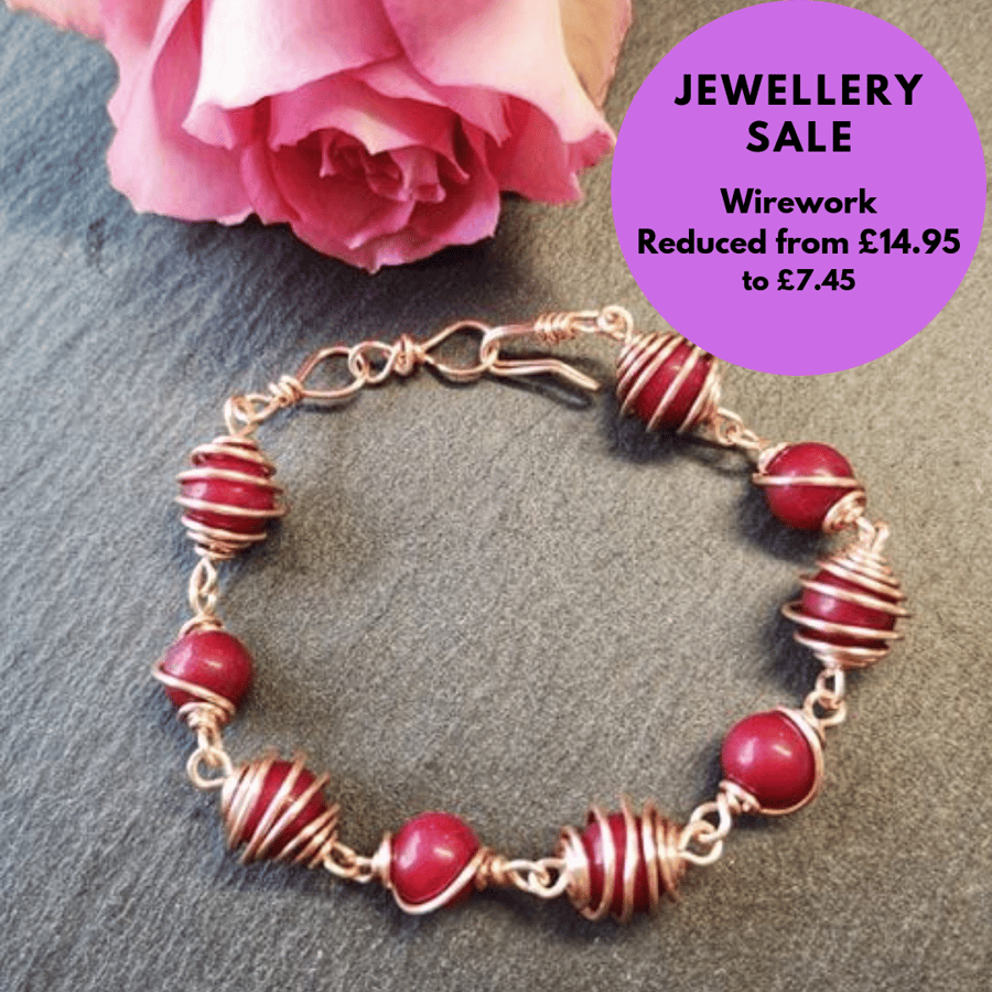 SALE Wire Wrapped Red Quartzite beaded Bracelet