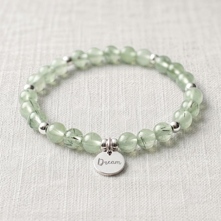 Prehnite Crystal Bracelet, Inner Peace, Personalised Engraved Gift