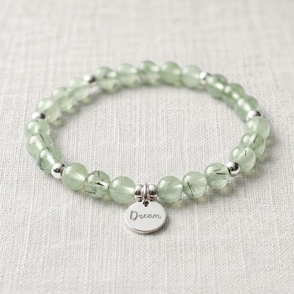Prehnite Crystal Bracelet, Inner Peace, Personalised Engraved Gift