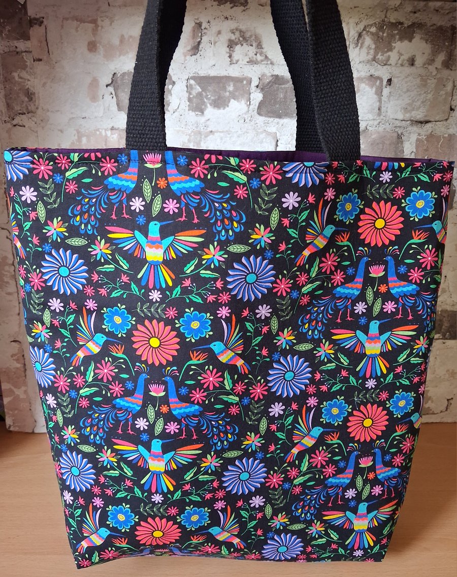BIRDS AND FLOWERS FULLY LINED  TOTE 