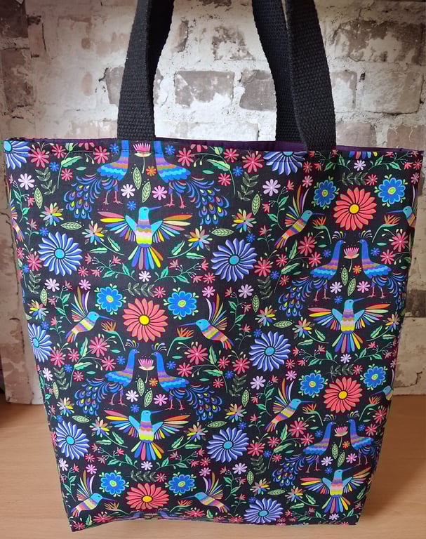 BIRDS AND FLOWERS FULLY LINED  TOTE 
