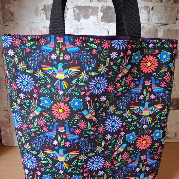 BIRDS AND FLOWERS FULLY LINED  TOTE 