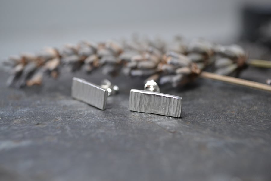 Silver bark textured earrings