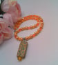 Peach Rectangle with Floral Pattern on an Orange and Peach Necklace & Earrings  - Image 2