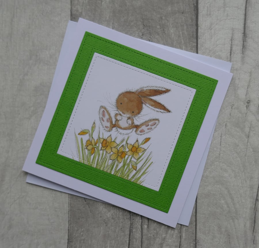 Bunny with Daffodils - Cute Easter Card