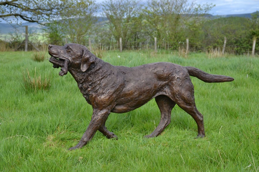 Labrador Playing with Toy Dog Statue Large Bronze Resin Garden Sculpture