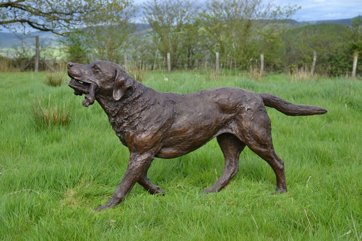 Labrador Playing with Toy Dog Statue Large Bronze Resin Garden Sculpture
