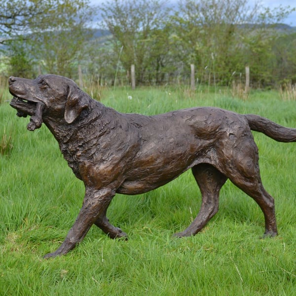 Labrador Playing with Toy Dog Statue Large Bronze Resin Garden Sculpture