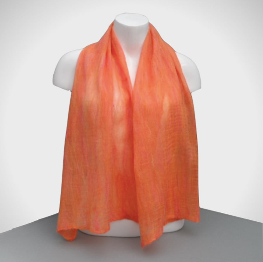 Gift boxed orange and pink nuno felted scarf 