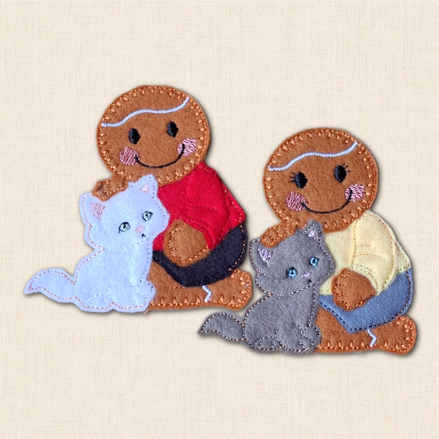 Kitty Love Gingerbread Decoration - Embroidered Cat Lover Ornament