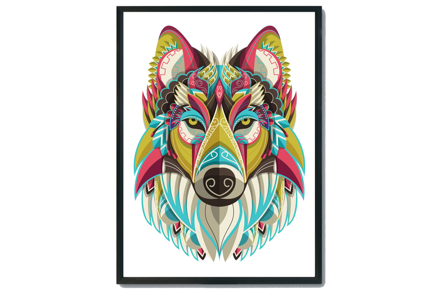 Wolf mandala wall print, wolf wall art, wolf decor, wolf gift