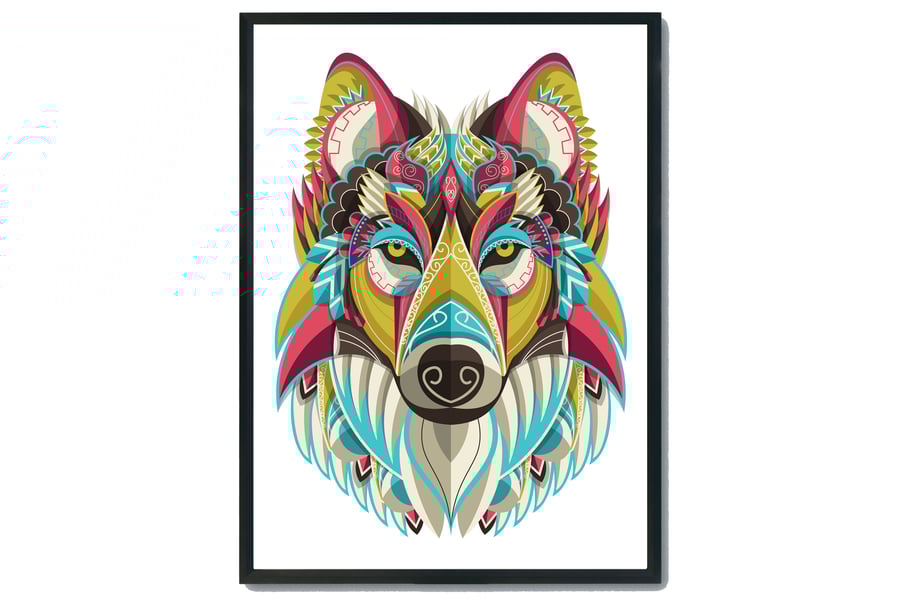 Wolf mandala wall print, wolf wall art, wolf decor, wolf gift