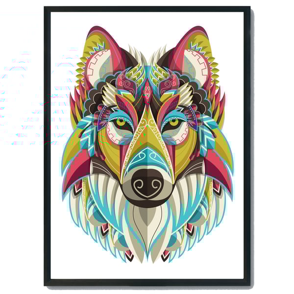 Wolf mandala wall print, wolf wall art, wolf decor, wolf gift