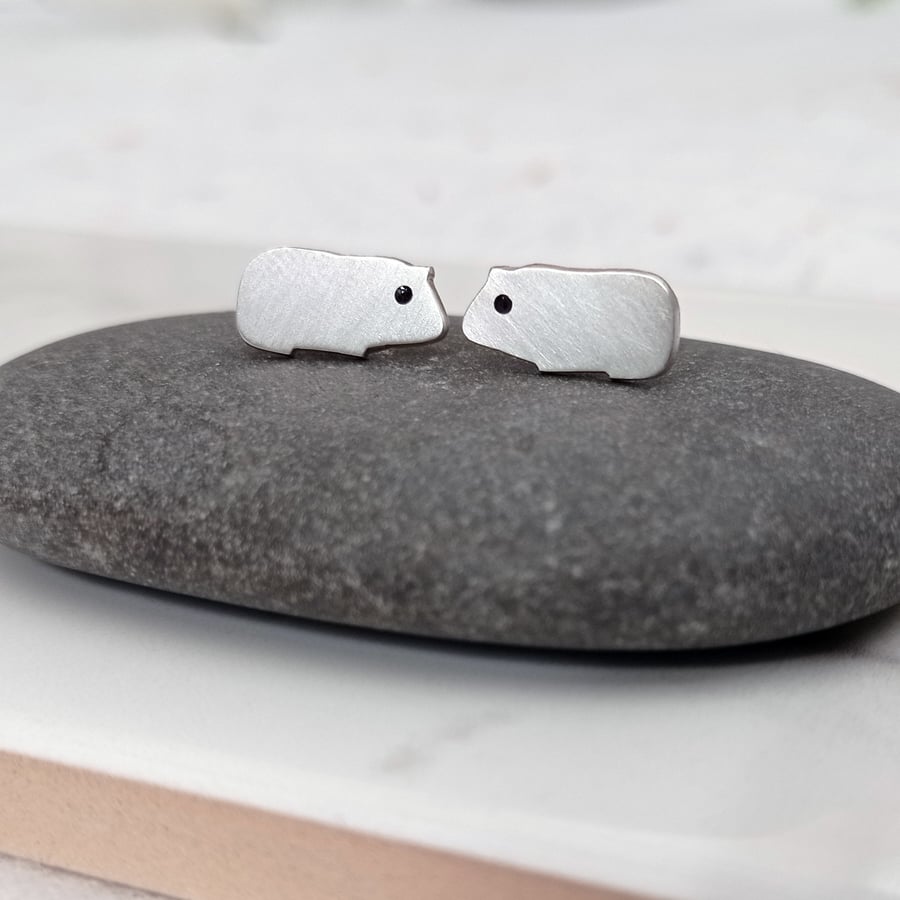Recycled sterling silver guinea pig earrings – cute handmade animal jewellery