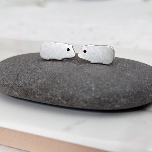 Recycled sterling silver guinea pig earrings – cute handmade animal jewellery