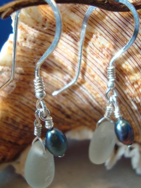 Sea Glass & Freshwater Pearl Earrings