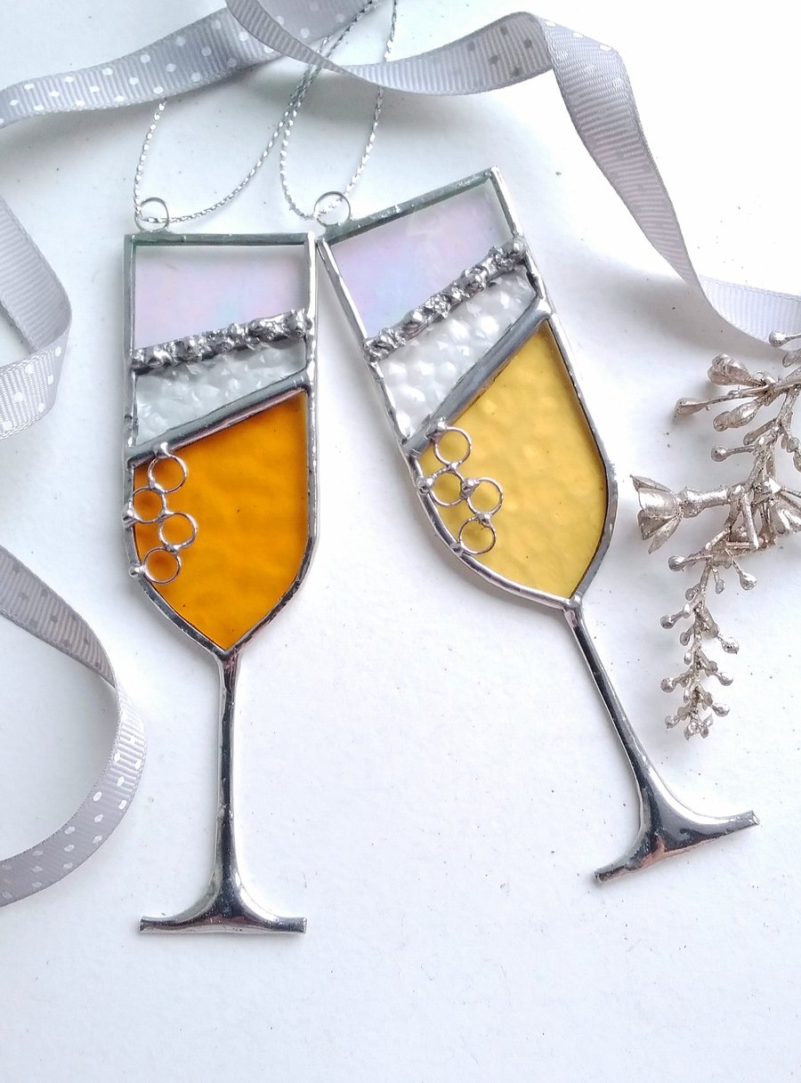 Stained Glass Champagne Glass Ornament