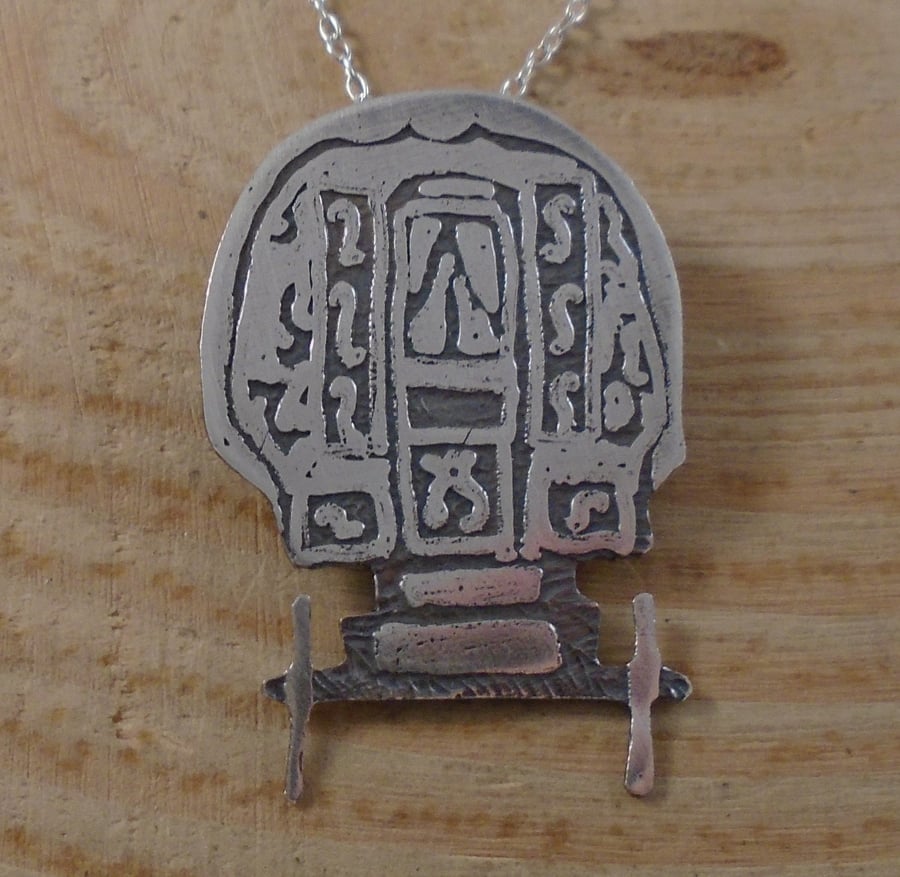 Sterling Silver Etched Romany Gypsy Caravan Necklace