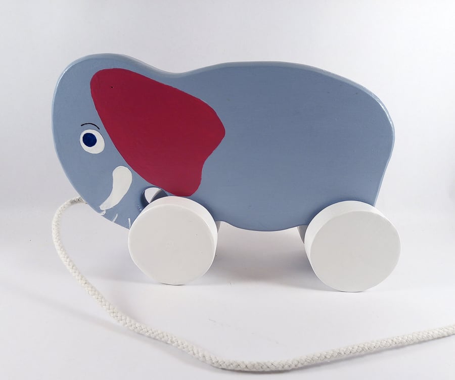 Elephant Pull Along, Personalised wooden toy.