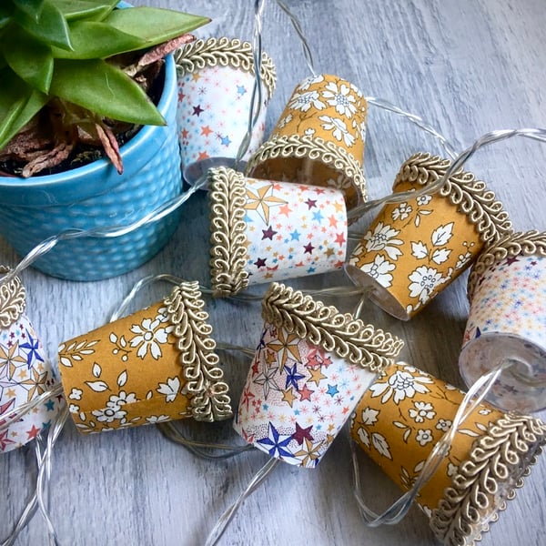 Mini Lampshade Fairy Lights - Liberty fabric - Capel Gold and Adelajda Yellow