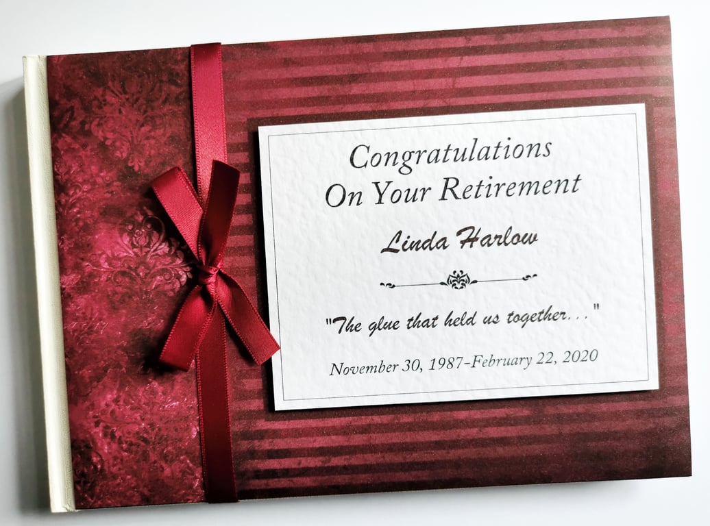 Burgundy retirement guest book, retirement gift, retirement party book