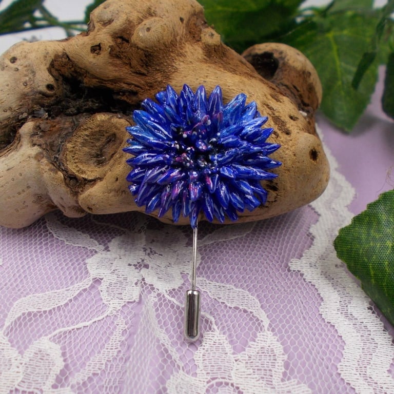 CORNFLOWER PIN 3D Blue Wedding Lapel Flower Brooch Corsage HANDMADE HAND PAINTED