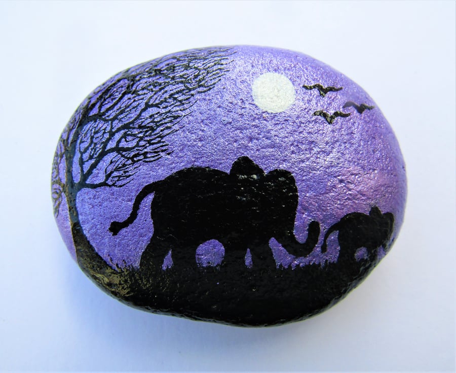 Elephants Painted Rock, Daughter Mother Gift, Stone Painting, Baby Elephant, Art
