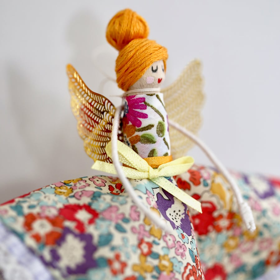 Liberty London 'Michelle' Fabric Handmade Peg Doll (Ginger hair)