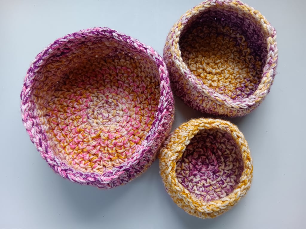 Crochet Nesting Baskets (Pink Gold) - set of 3, so practical!