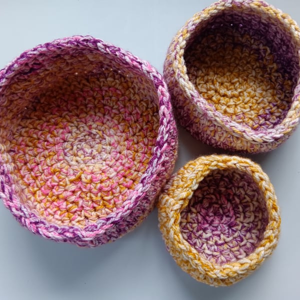 Crochet Nesting Baskets (Pink Gold) - set of 3, so practical!