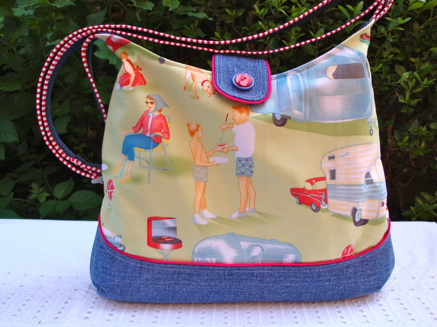 SALE Cotton Shoulder Bag - Cross body Bag - zip pocket - camping  - denim.