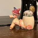 Donkey pincushion embroidered flowers and bee