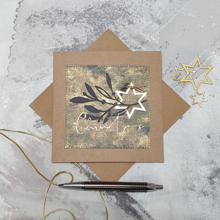 Eco Christmas Card- Gold & Green