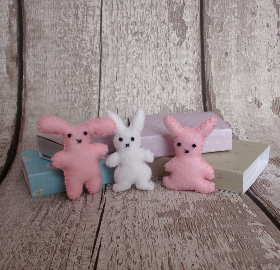 Felt plushies,rabbits and bears, toy animals,matchbox,stocking filler