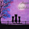 Cat Birthday Card, Daughter Card, Purple Kitten Card, Mother Twin Black Cat Card