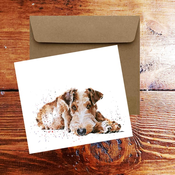 Irish Terrier II Square Greeting Card- Irish Terrier Dog card, Irish Terrier Dog